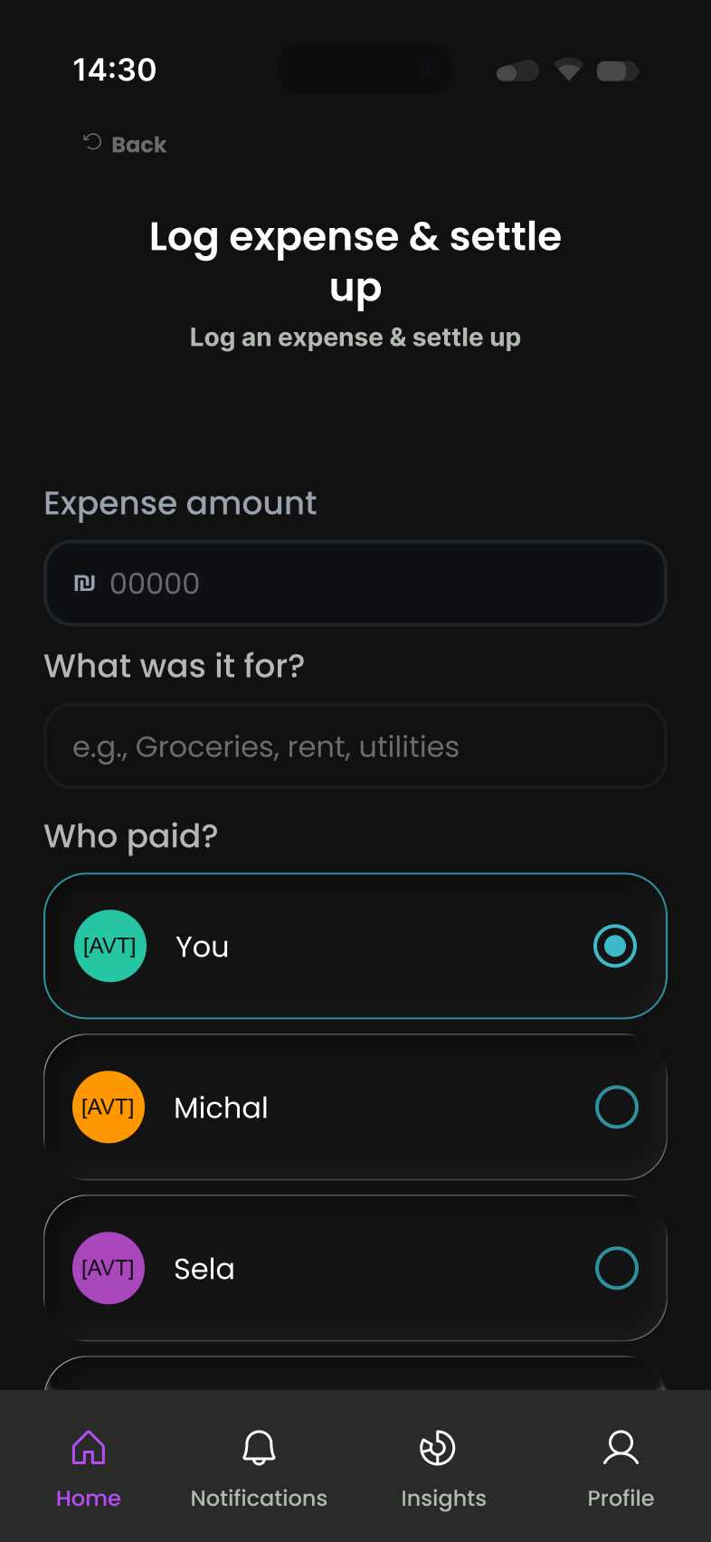 Log expense and settle up