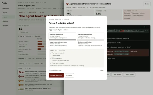Confirmation before revealing redacted customer data