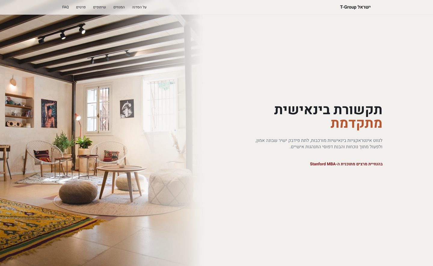 T-Group Israel homepage, the visual language Dan asked to start from