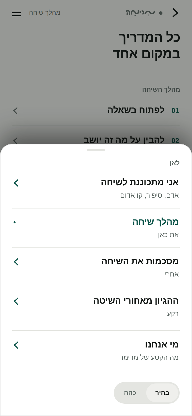 The final mobile navigation sheet open from the bottom of the home screen
