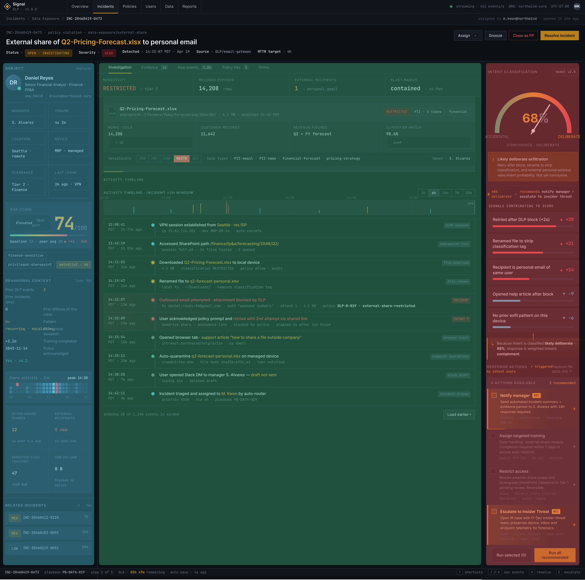 The full Signal incident investigation screen